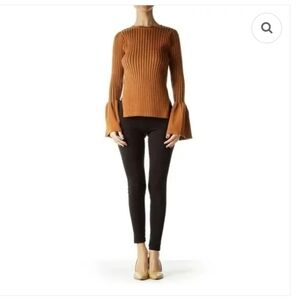 Few Moda Brown Ribbed Long Bell Sleeve Sweater